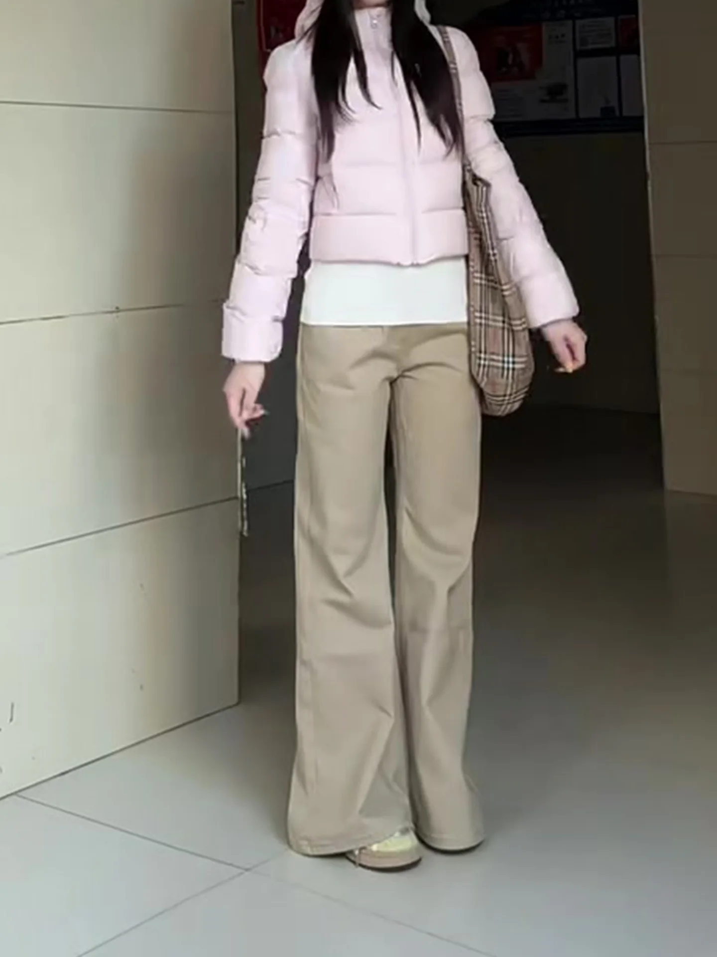 Thiened Fce Jeans mit weitem Bein für Damen, lockere Passform, Winter, neue Sle-Retro-Khaki-Denim-Hose, hohe Taille, gerade Röhrenhose