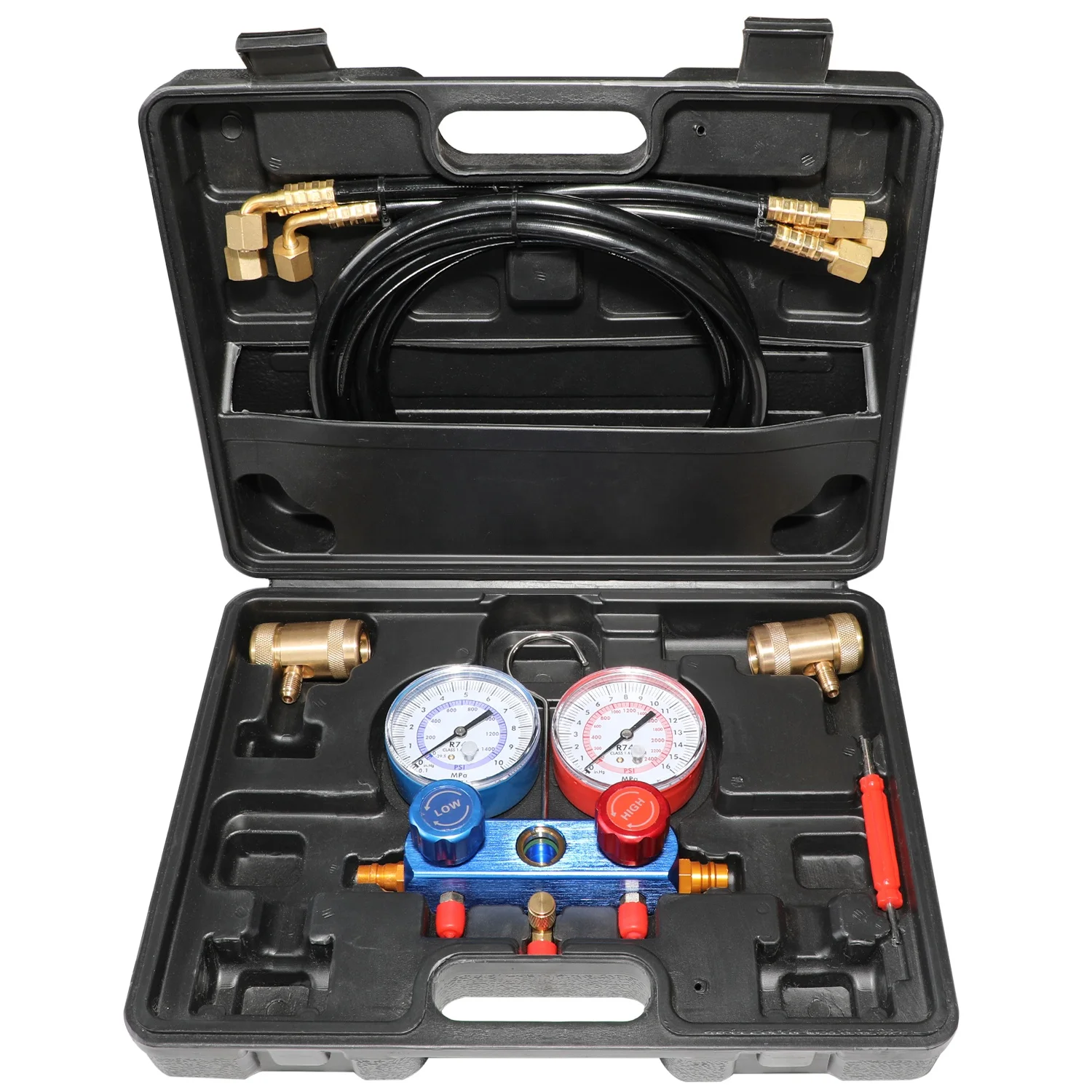 Car Air Conditioning Refrigerant Pressure Gauge Group Diagnostic Manifold Vacuum Gauge Fluorine Filling Tool for Maybach R744