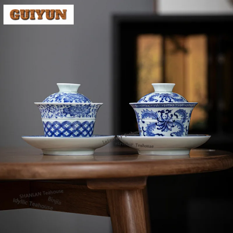 180ml Interlock Branch Lotus Decoration Gaiwan Ancient Tea Tureen Tea Bowl With Lid Kit Tea Brewing Cover Bowl Cafes Decoration