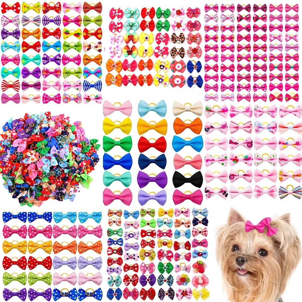 Cute Pet Dog Bows Ball Hair Accessories Grooming Puppy Hair Accessories with Rubber Bands Pet Headwear