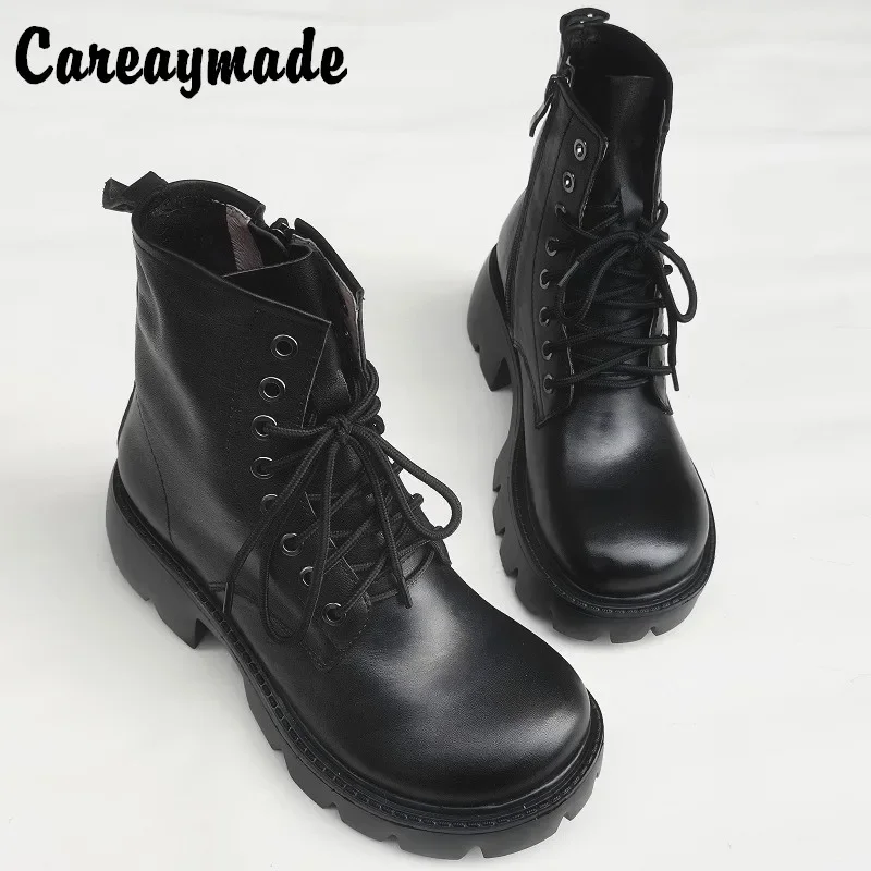 Careaymade-Genuine Leather women's shoes,Fashion boots muffin thick soled big head short boots,original high top warm boots