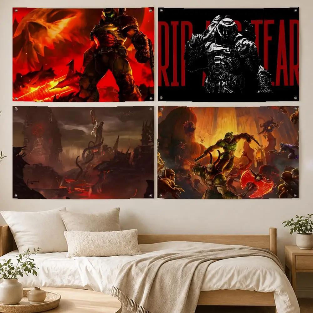 Video Game Doom Dark Ages Flags Room Bedroom Home Outdoor Wall Hanging Concert Printed Background Decoration Art Banne