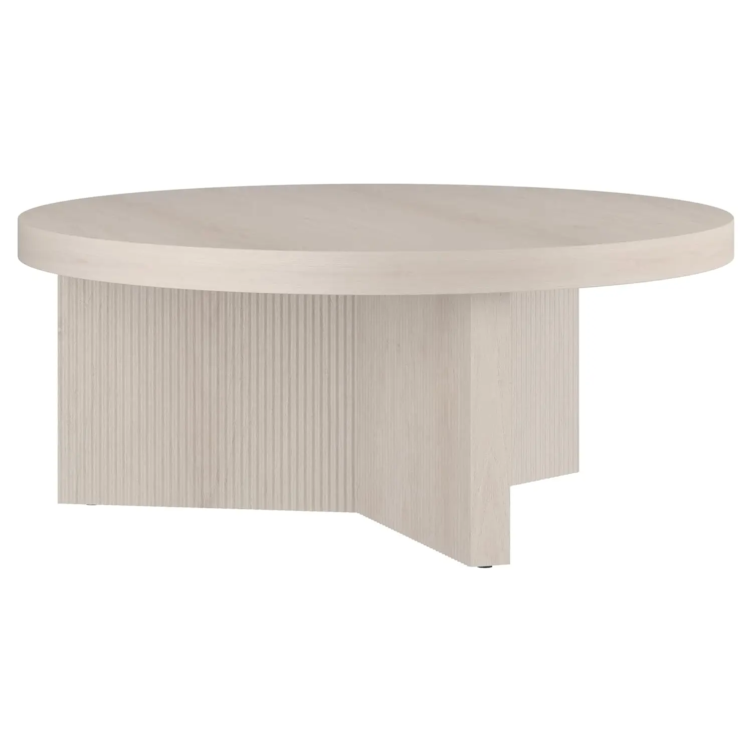 

36" Fluted Round Low-Profile Coffee Table with Ribbed Pedestal Base for Living Room, Family Room, or Office, Beech, Customized