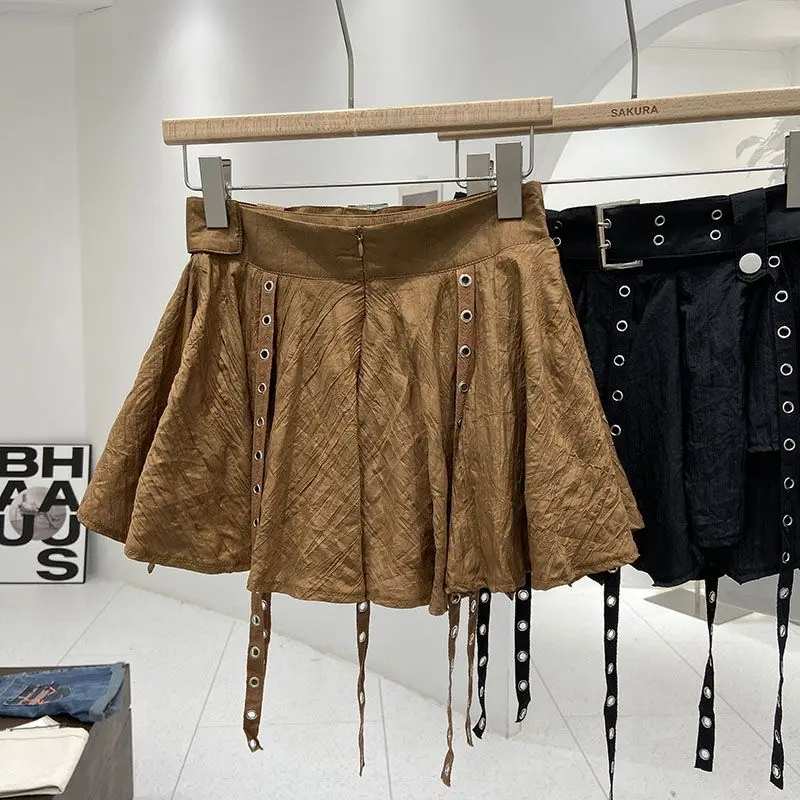 Vintage Irregular Pleated Solid Grunge Women Mini Skirts Summer Sweet Streetwear Skirt Y2k Aesthetic Sexy Faldas Mujer Moda 2024