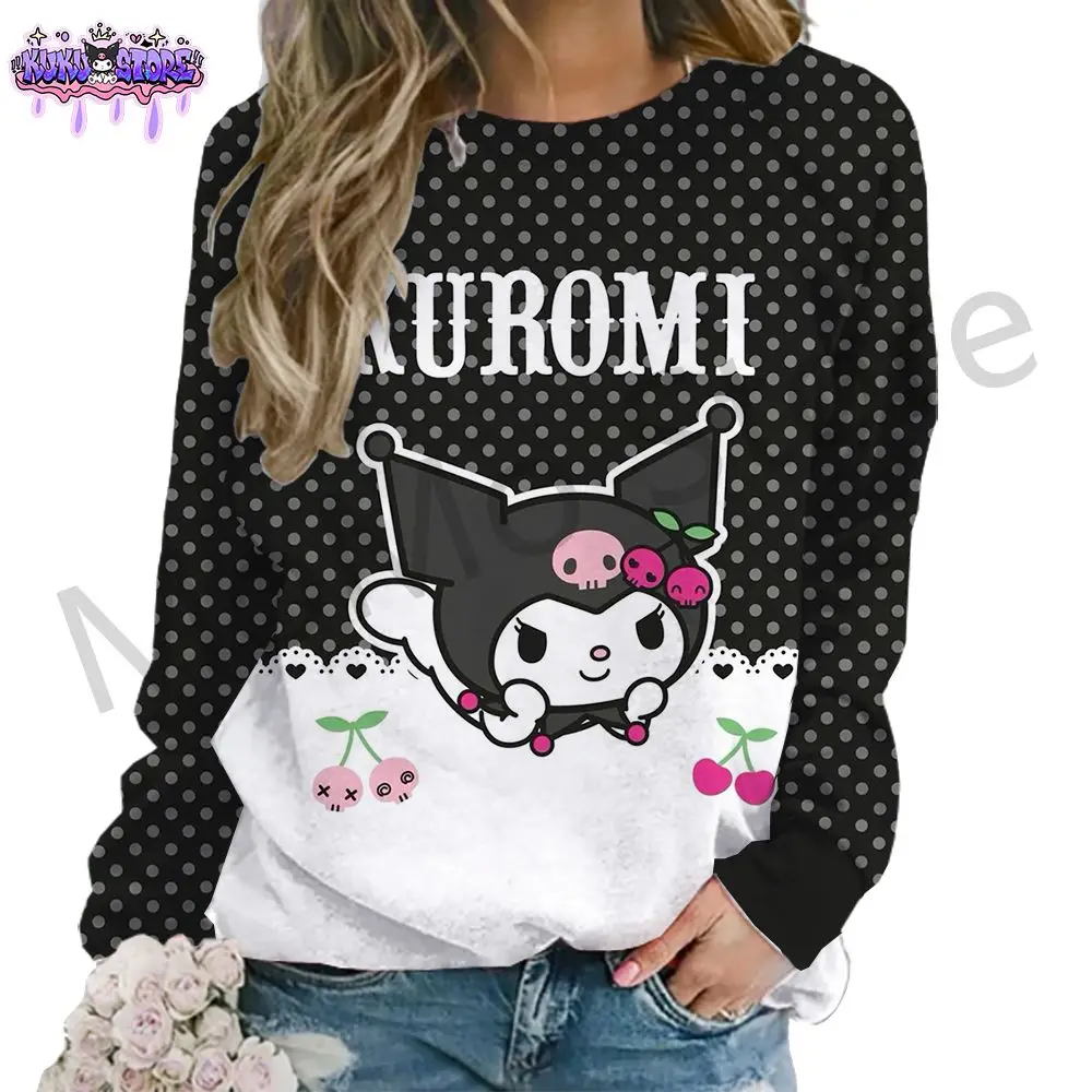 Kuromi Kawaii Women\'s Long Sleeve Sweatshirts Youthful Woman Clothes Lovely Anime High Quality Hoodie 3D Print New S-3XL 2024