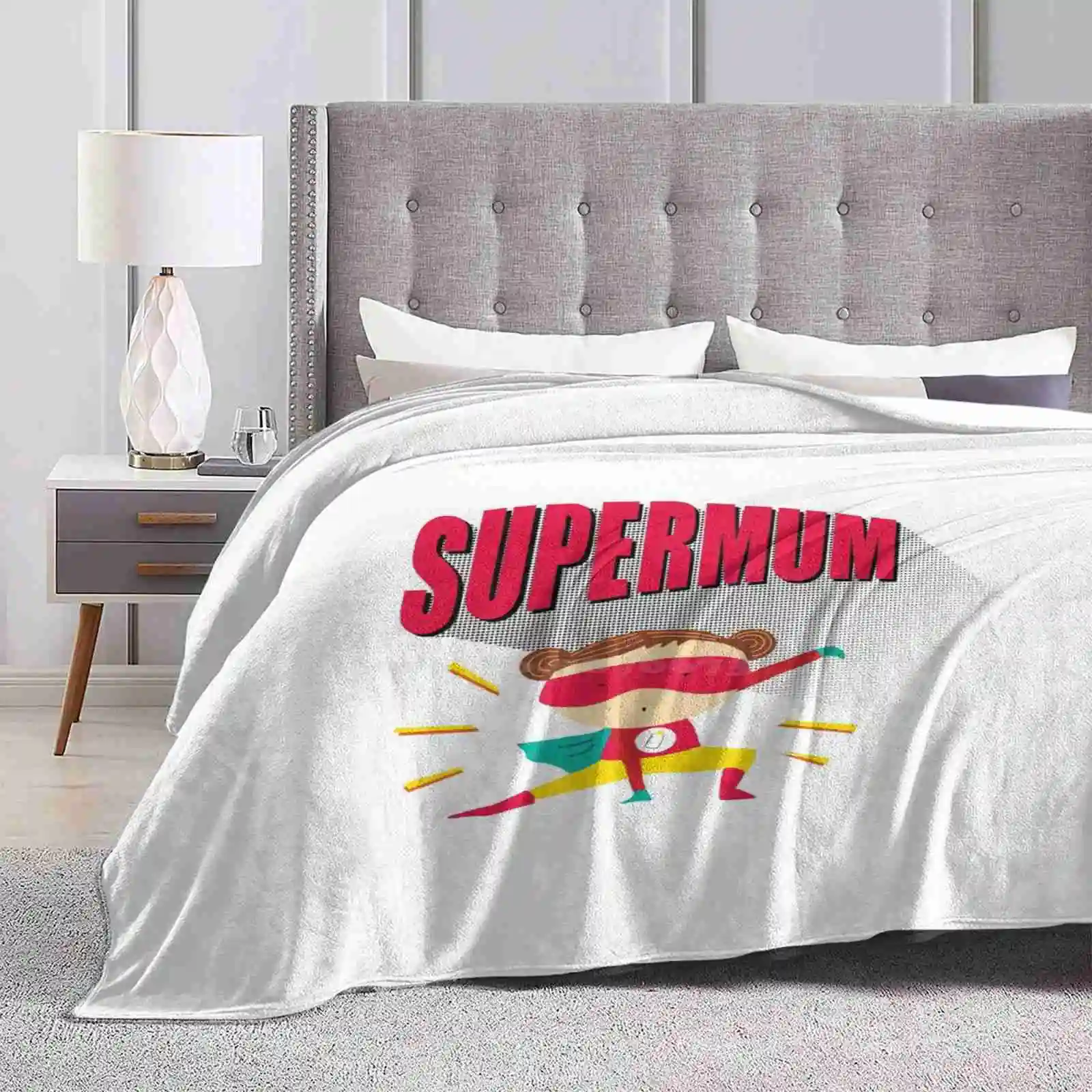 Super Mum!! Best Selling Room Household Flannel Blanket Mum Superhero Super Hero Parenting Typography Graphic Fun Colour