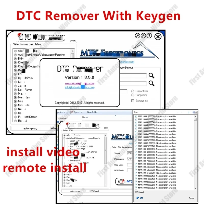 DTC Remover 2024 For KESS KTAG FGTECH OBD2 Software MTX DTC Remover 1.8.5.0 With Keygen+9 Extra ECU Tuning SW Software ECU Fault