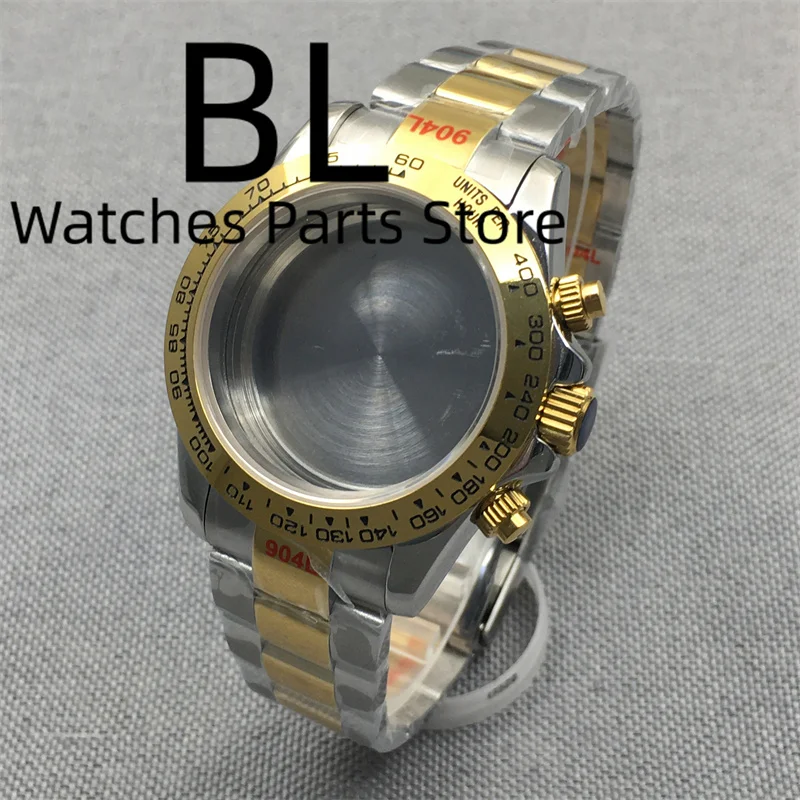 BLIGER 39mm VK63 Watch Case With Bracelet Ceramic Stainless Steel Bezel Sapphire Crystal Waterproof For VK63 Movement Watch Part