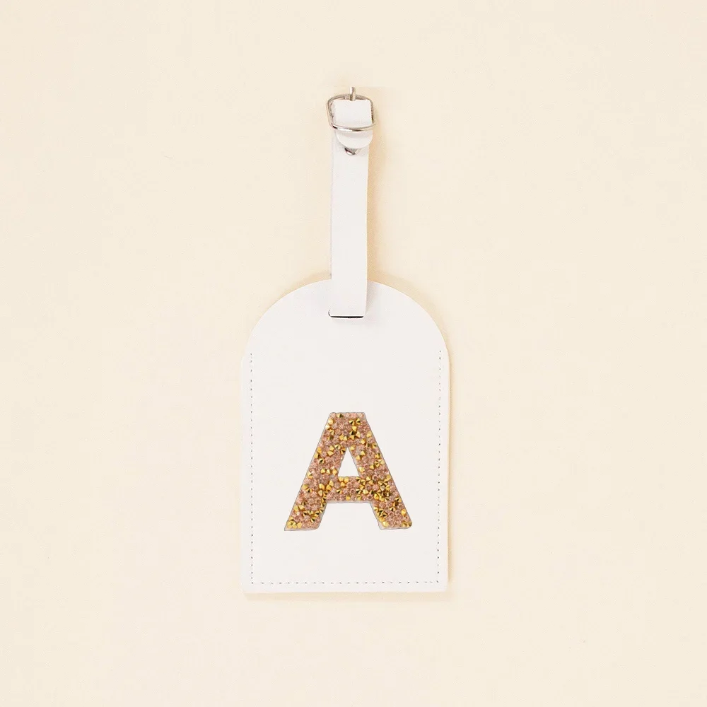 A-Z Initial Rhinestone Monogram PU Leather Luggage Tags for Suitcase Baggage Handbag Tags Travel Accessorie Bag Label Tag Gifts