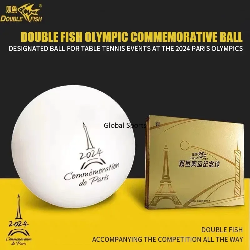 Pelota conmemorativa de pescado doble, 2024, olímpicos de París V40 + pelotas de Ping Pong, caja de regalo oficial de 3 estrellas, pelota de tenis de mesa, edición limitada