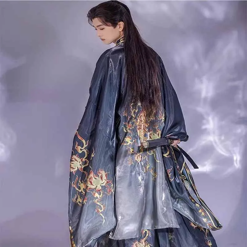 

2026Gradient Blue&Red Hanfu Tang Suits 3pcs Large Size 3XL Hanfu Men Chinese Traditional Hanfu Couples Halloween Cosplay Costume
