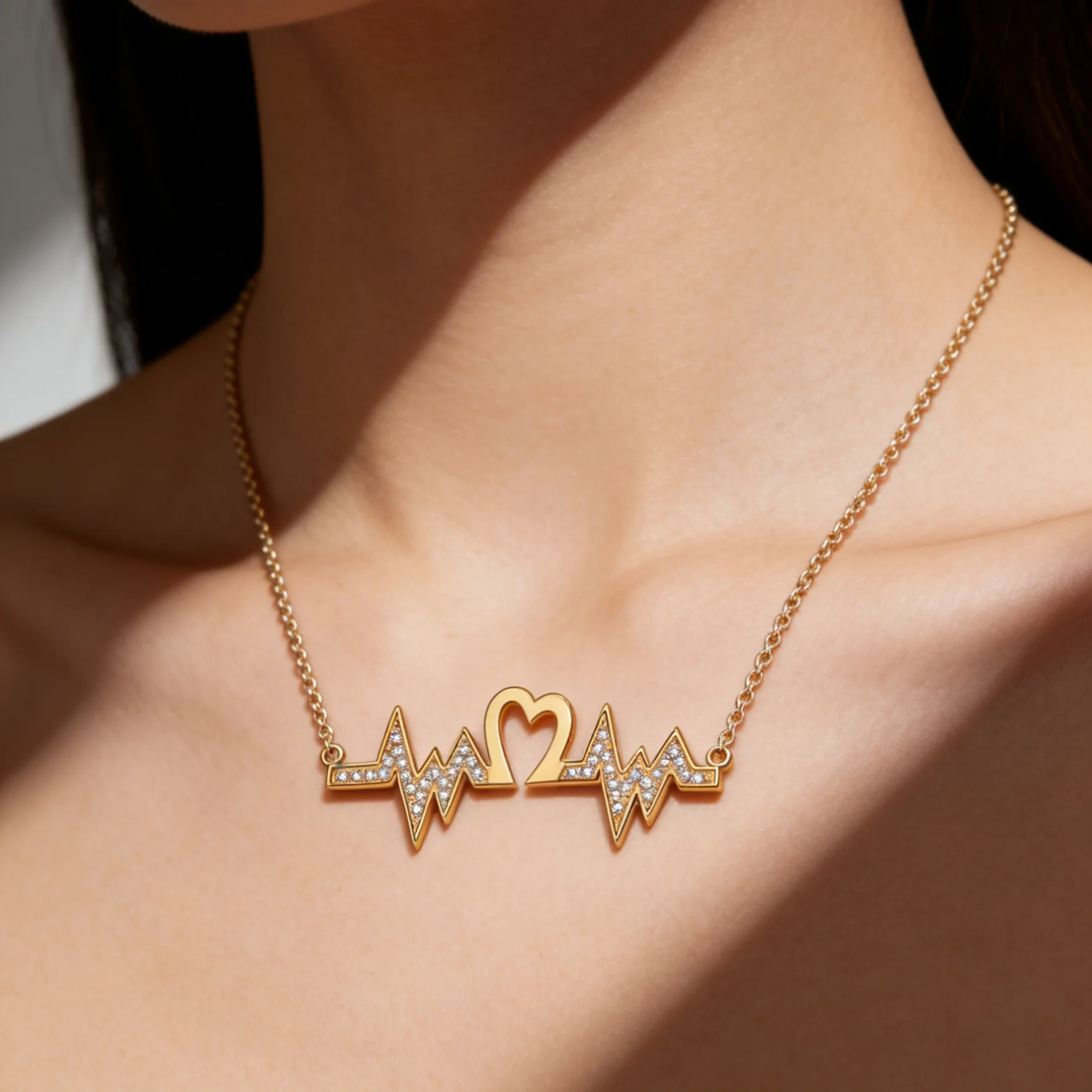 Kfvanfi Heartbeat Design Necklace for Women Copper 18K White Gold Plated 5A Zirconia Pendant Long-Lasting Color Jewelry Gift
