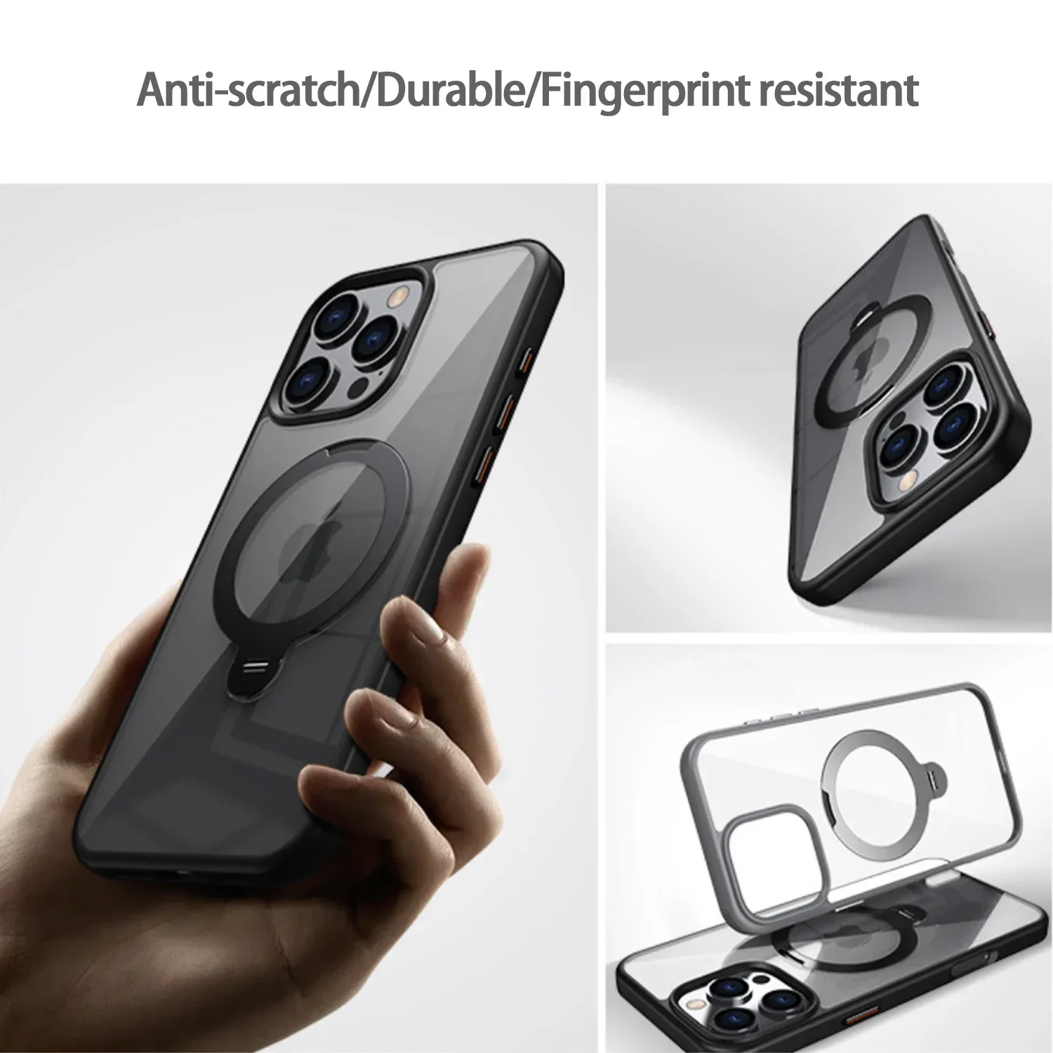 

Mag Transparent Case for iPhone 16 Pro Max 15Pro 14 13 ProMax 16Plus & with Screen Protector 360° Rotating Magnetic Stand