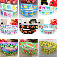 DHK 50yards Fox Animals Unicorn Printed Grosgrain Ribbon Accessories Headwear Decoration Collar DIY Sewing Craft S2536