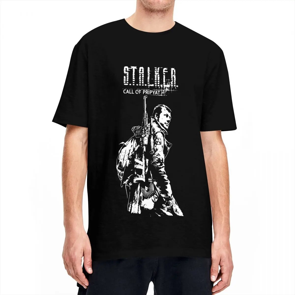 Stalker COP تي شيرت أبيض للرجال من القطن قمصان Harajuku Crewneck قصيرة الأكمام #3