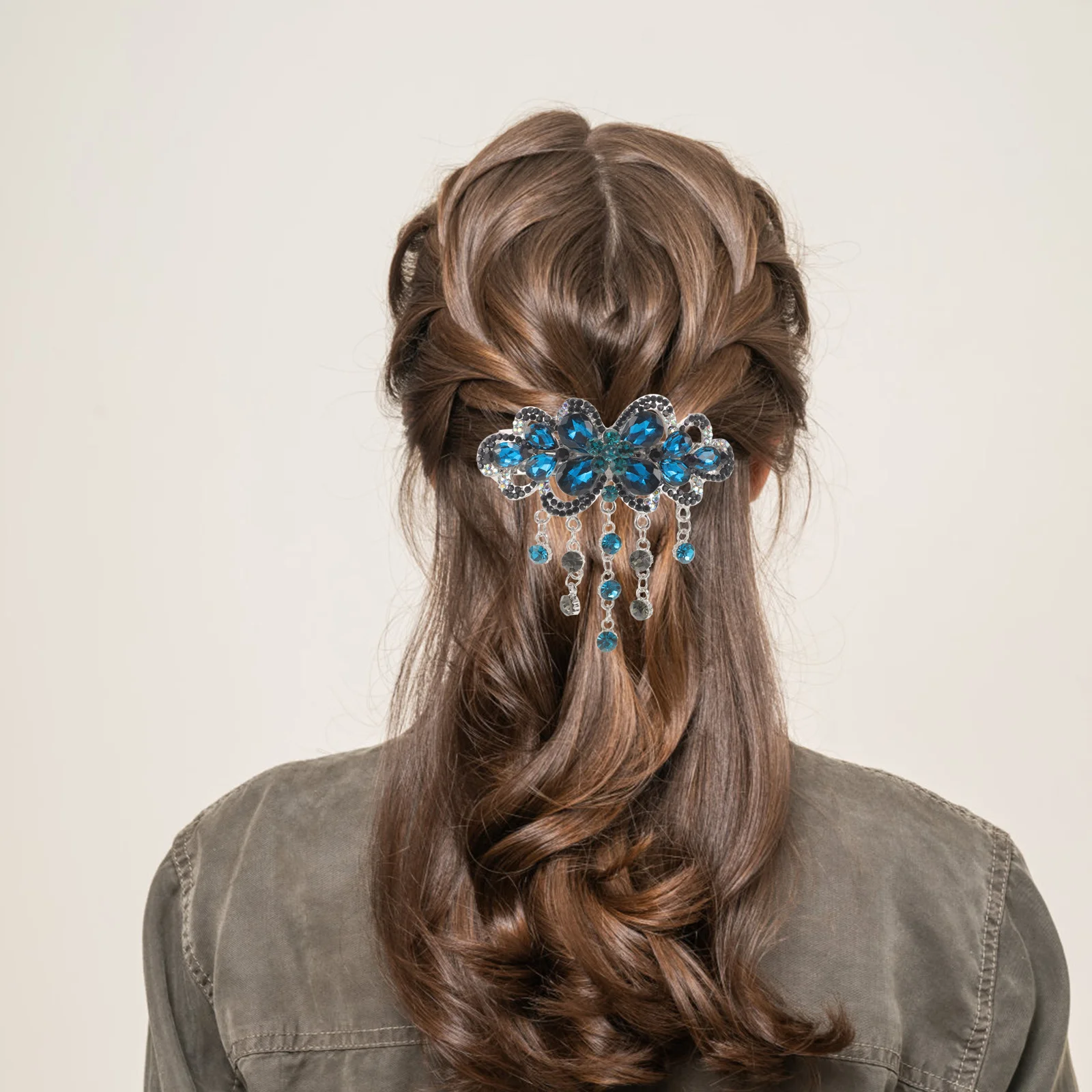 

1 Piece Rhinestone Flower Hair Clip Elegant Spring Hairpin for Wedding Bridal Party Hair Styling Grip Spring Hairpin