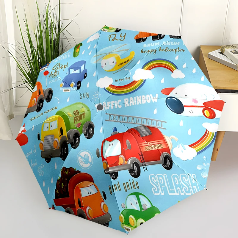 Cartoon Theme Design Folding Umbrella - Fashionable Auto-Open Design 8 Iron Ribs Plastic Handle Foldable Sunshade，Perfect Gifts