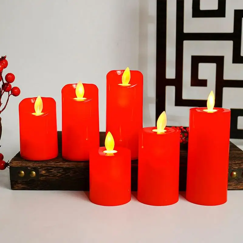 LED Electronic Candle Light Red Flameless Flickering Candle Battery Powered Home Holiday Party Proposal Decoration