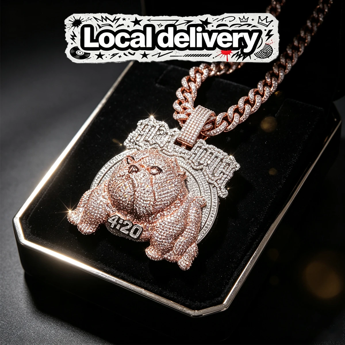 Mens Dog Tag Necklace - Hip Hop Necklace Charm Bully Bulldog