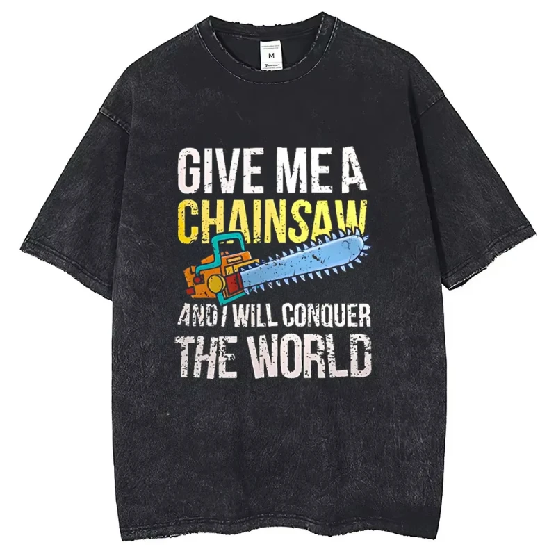 حار أنيمي بالمنشار رجل ملابس علوية من القطن الجرافيك غسلها تي شيرت الرجال مانغا بلايز خمر تي شيرت Harajuku #3