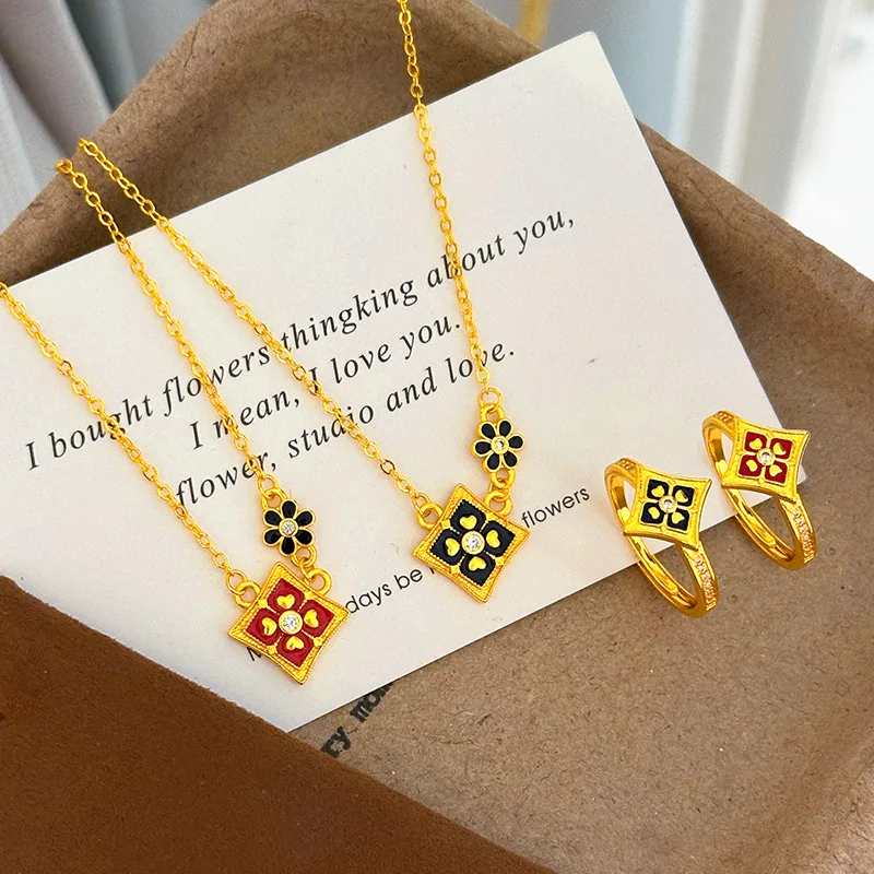 Luxury 9999 Real Gold Jewelry 24k Wanxiang Series Ancient Qianfeng Baoxianghua Necklace Ring Jewelry
