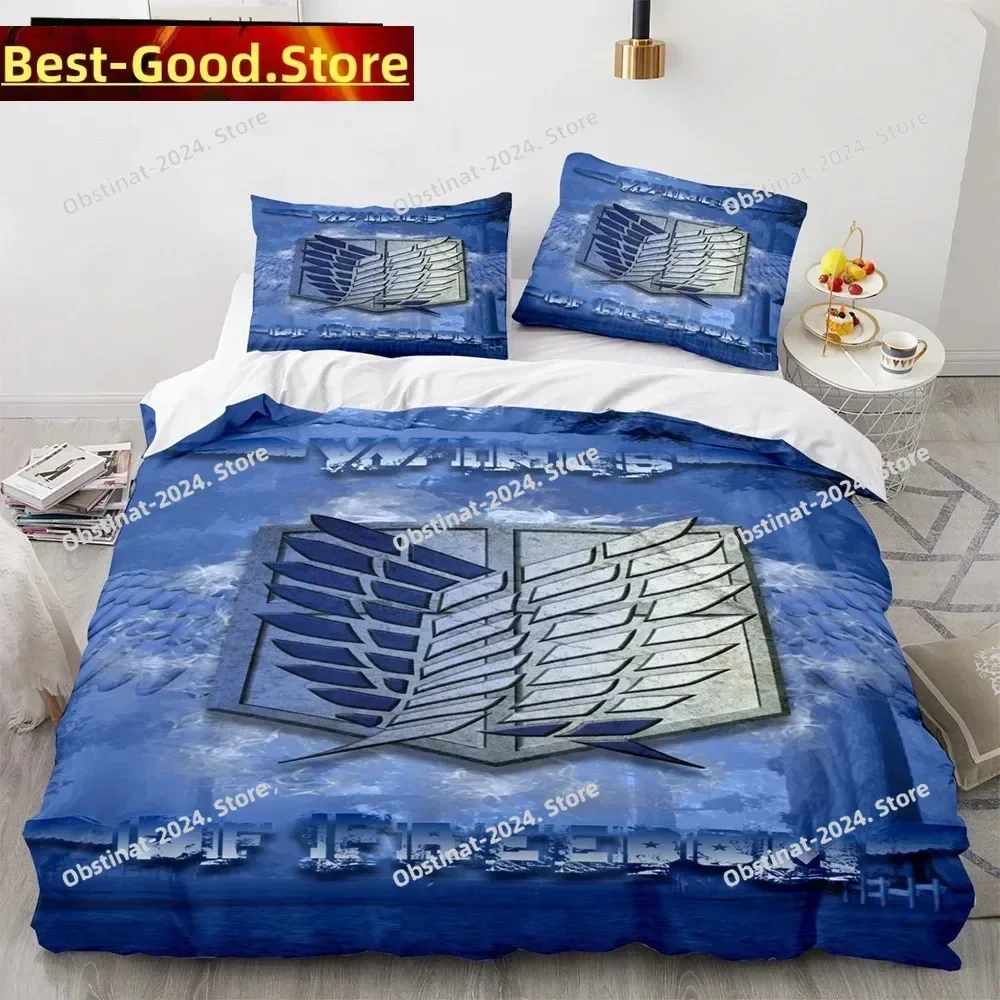 

2025 Top Anime Attack on Titan 3D Printed Bedding Set Duvet Cover Pillowcase Freedom Wings Bedclothes for Boys Twin Single Size