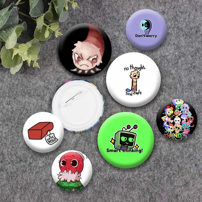 Boxten Finn Bassie Cartoon Meme Brooch Funny Game D-Dandys W-World Badges Tinplate Round Enamel Pins Hat Bag Jewelry Accessories