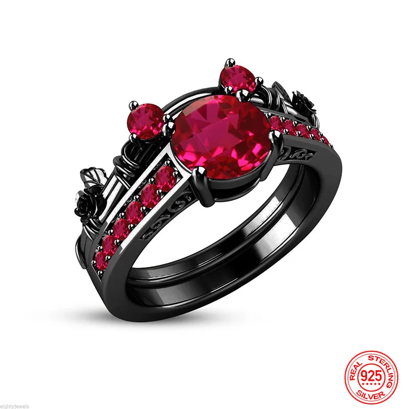 925 Sterling Silver Black Rings For Women Fashion Wedding Party Jewelry