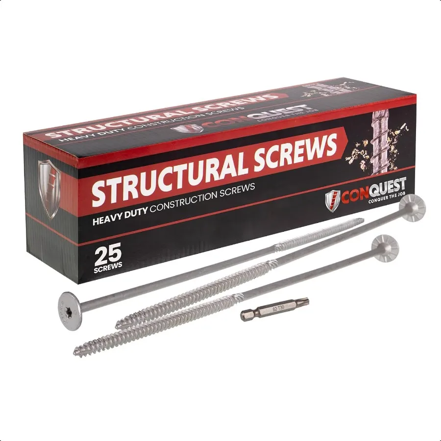 

Винты для структурного дерева Conquest 0,275 x 14, сертифицированные ICC, сверхмощные саморезы с плоской головкой T30, винты со звездообразным приводом, упаковка из 25 шт.