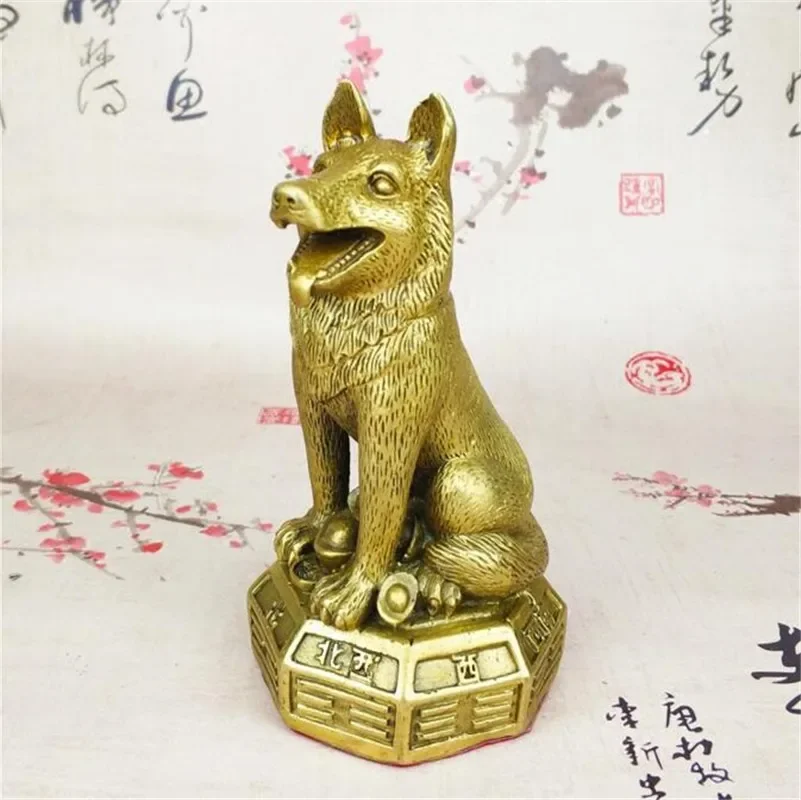 COPPER STATUE Collection Chinese Fengshui Bronze Zodiac Lovable Animal Dog Money Coin Wealth Statue