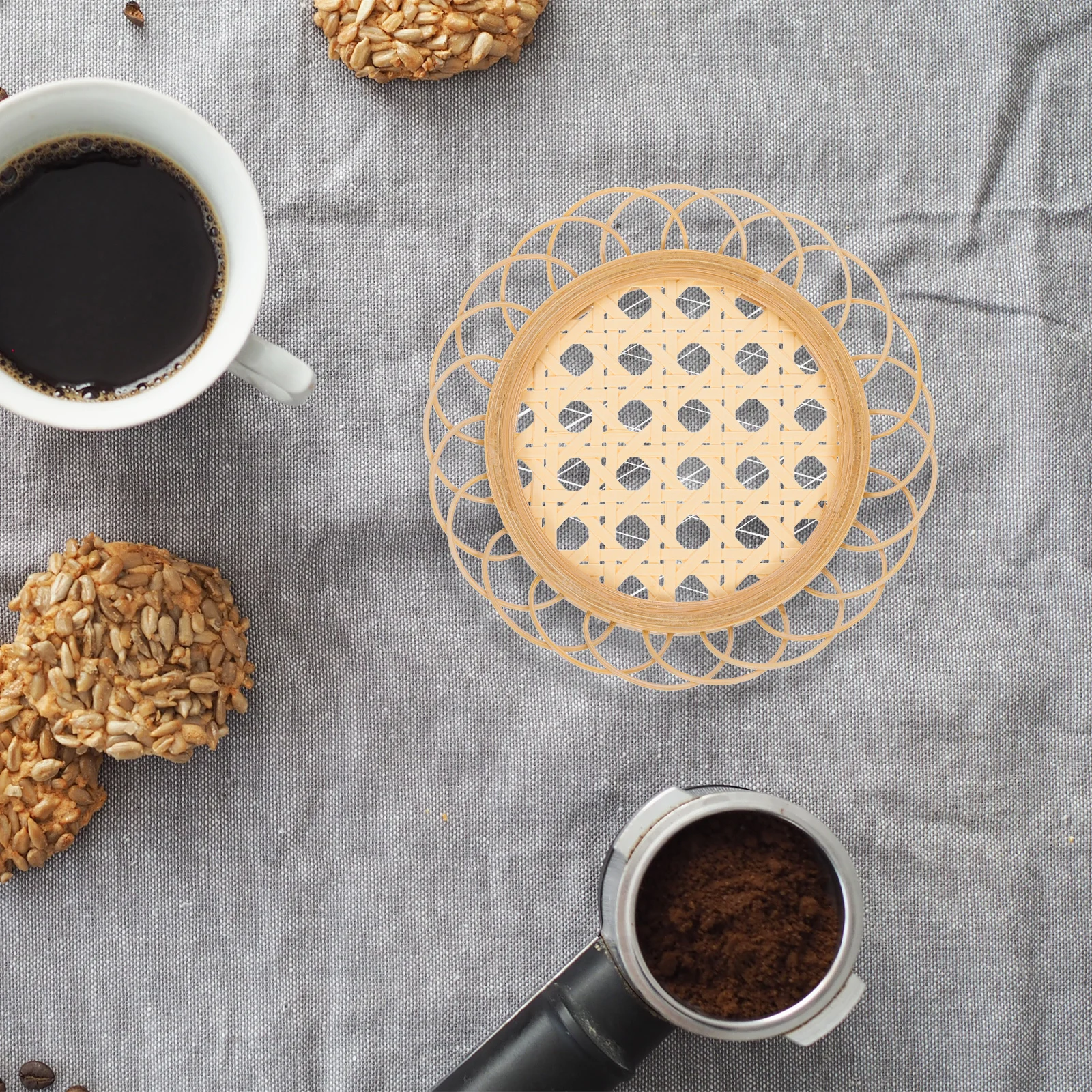 

2pcs Coaster Set Round Braided Cup Cushion Heat Insulation Cup Mat Non Slip Table Pad for Home Office Coffee Shop