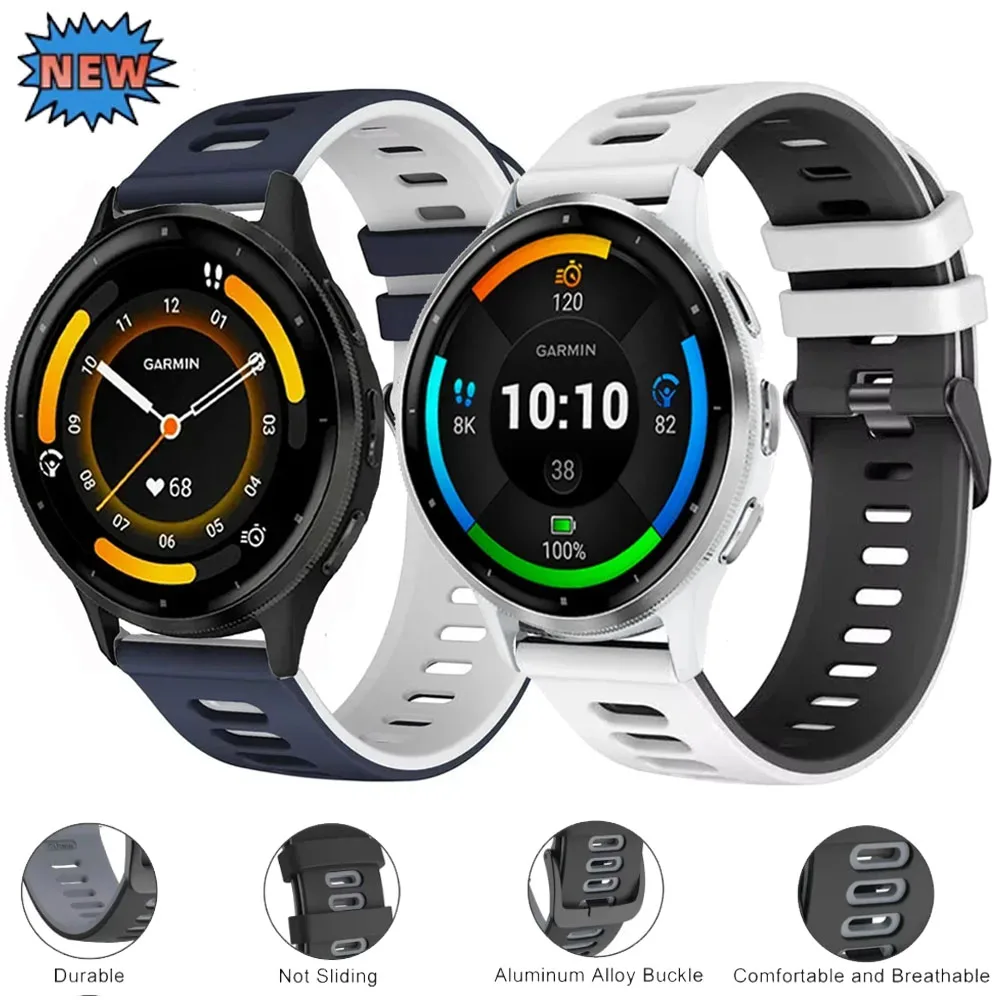 20mm 22mm Two-color Silicone Strap For Garmin Forerunner 265 165 55 965 955 255 645 Wristband For Garmin Venu 3 2/Vivomove Trend