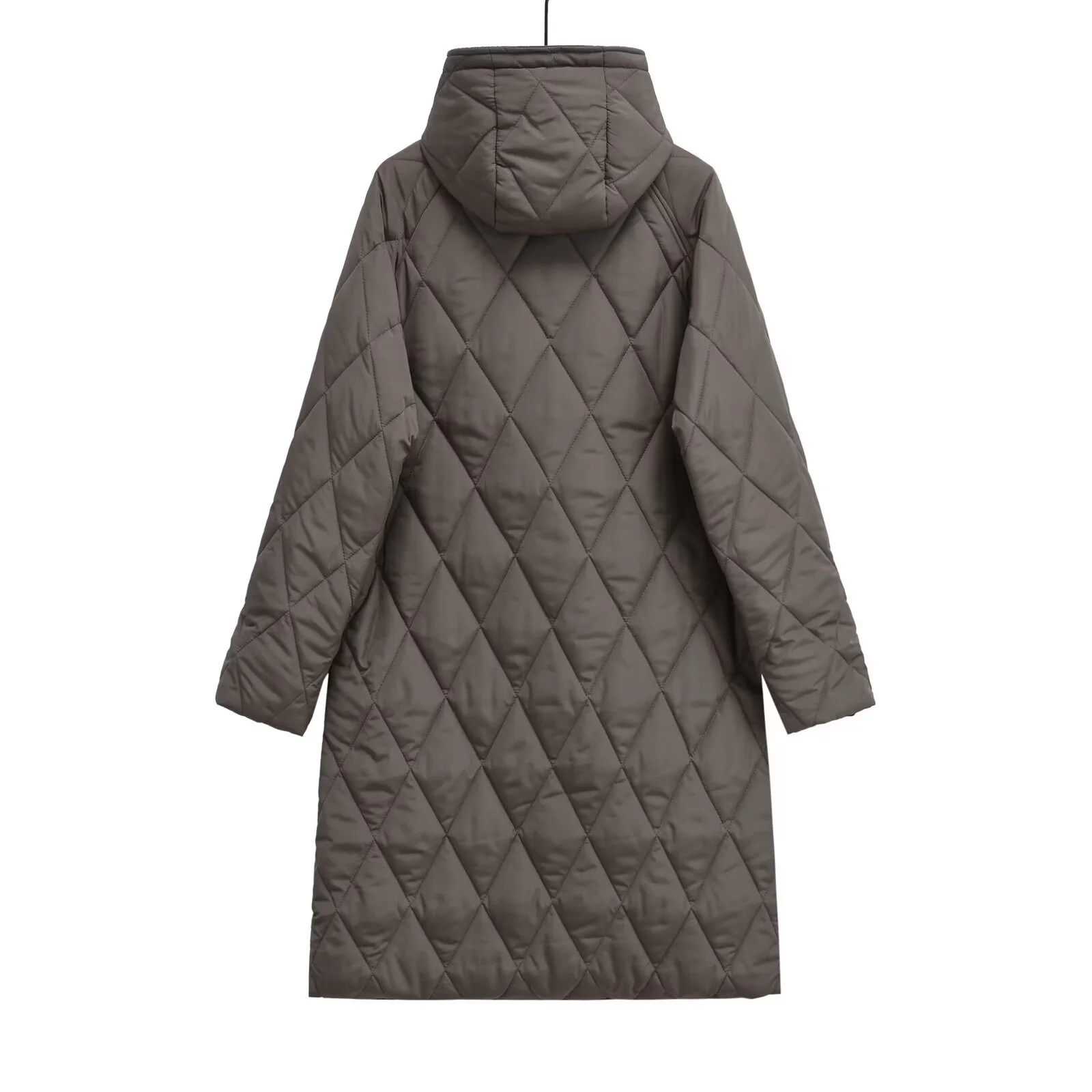 2025 خريف/شتاء جديد المرأة ريترو فضفاض الماس نمط الرباط مقنعين معطف طويل مبطّن بالقطن دافئ وسميك #3