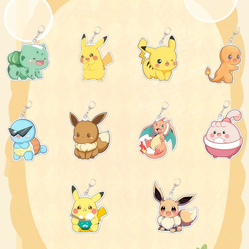 For Pokemon Squirtle Jigglypuff Eevee Acrylic Keychain Anime Peripheral Cute Cartoon Backpack Pendant Festival Gift Ornament