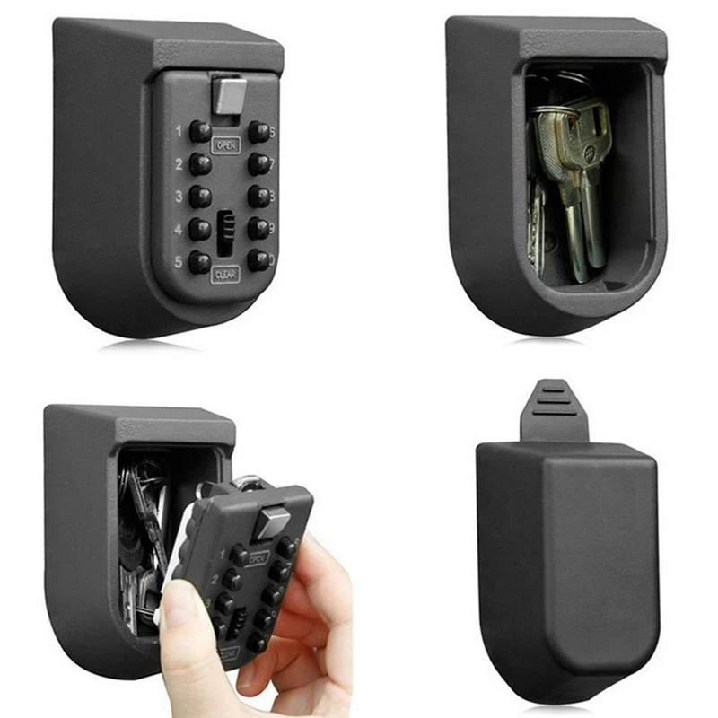 1Set Key Storage Box 10-Digits Combination Lockbox For Outside Wall Mount For Home Dark Gray