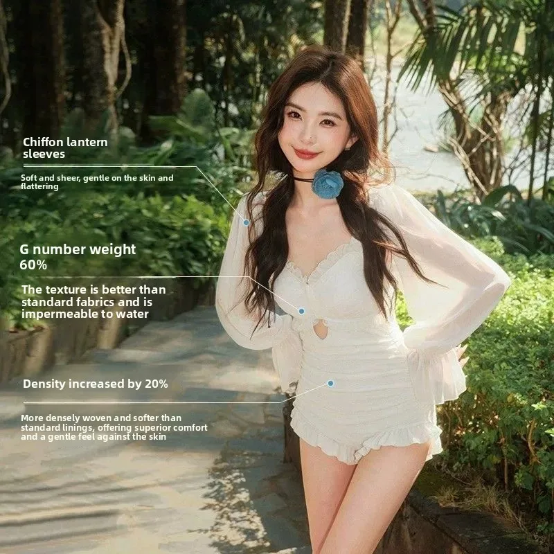 Elegant transparant badpak voor dames, lange mouwen, high-end curve-flatterend eendelig, grote maten, vriendelijk voor hete lente-strandvakantie