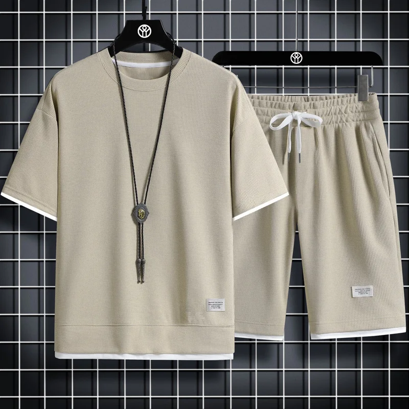 2026 Summer New Comfortable Sports Set Men's Running and Fitness Set Short sleeved Quick Drying Two Piece Set Large Set