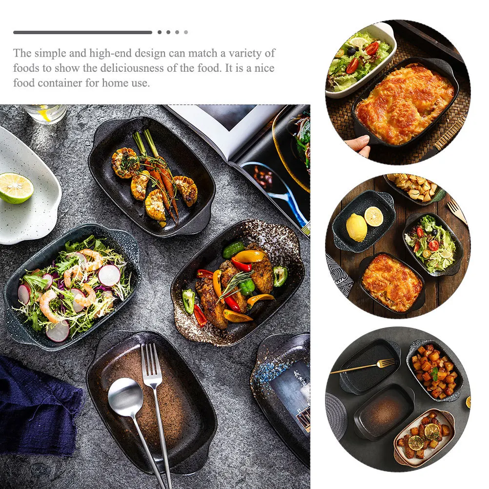 

Double Handle Ceramic Baking Tray Binaural Baking Pan Oven Safe Serving Plate Kitchen Food Storage Dish Multipurpose