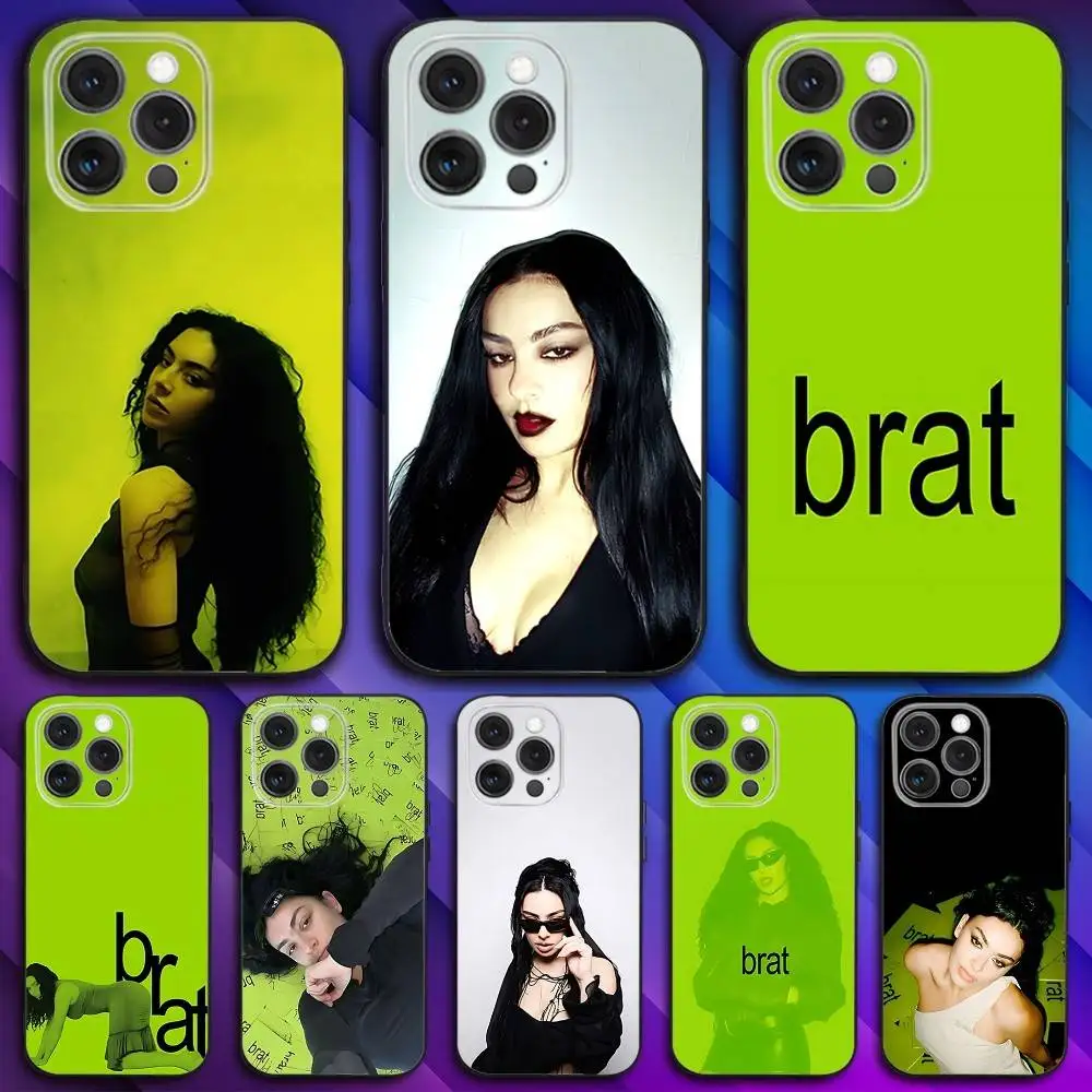

C-Charli XCX Brat Phone Case For iPhone 16,15,14,13,12,11,Pro,Max,Plus,X,XS,SE4,E,Mini,Soft Black Case