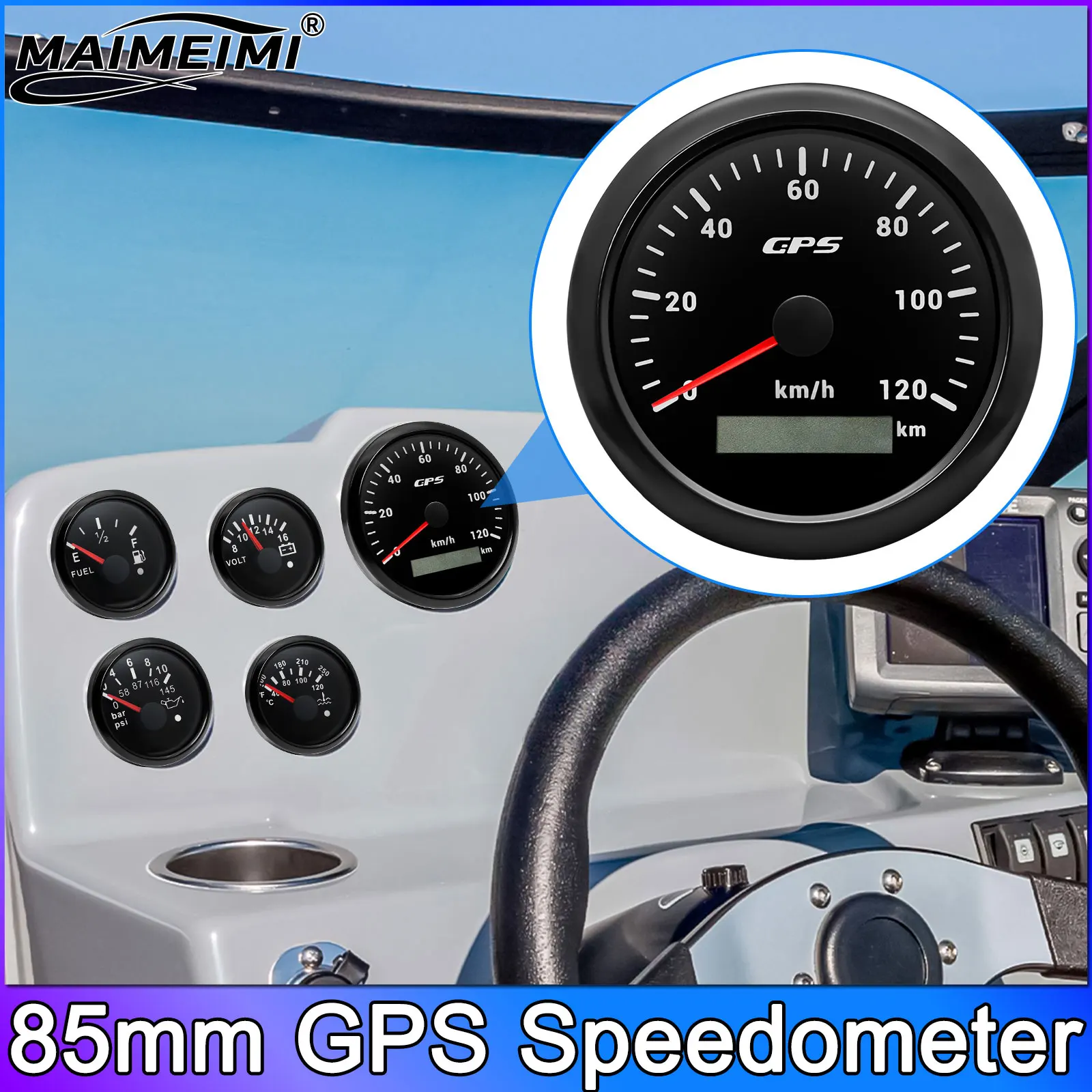 

7-цветный светодиодный GPS-спидометр 85 мм с антенной, одометр, измеритель скорости до 120 км/ч для автомобиля, яхты, лодки, мотоцикла, 12В/24В