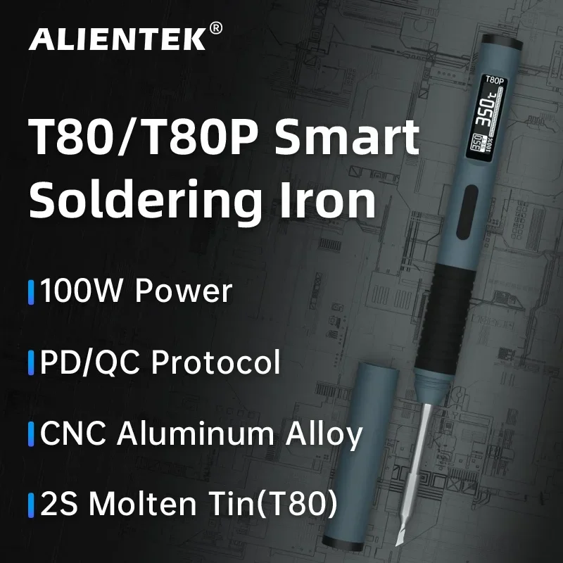 Alientek t80 t80p ferro de solda inteligente pd 65w qc ajustável temperatura constante portátil ferramentas reparo soldagem elétrica