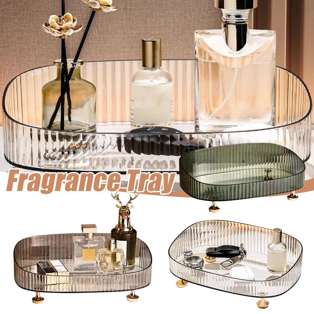 

Transparent Makeup Organizer Acrylic Cosmetic Storage for Skincare Perfumes and Lotions Nightstand Tray Bedside Organizer W K3V5