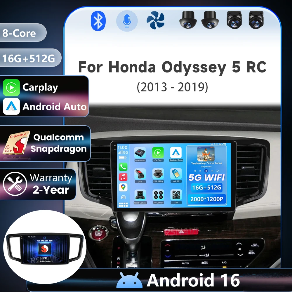 Android 16 Qualcomm Carplay für Honda Odyssey 5 RC 2013 - 2019 Autoradio Multimedia-Player Stereo-Haupteinheit 24-Stunden-Versand GPS