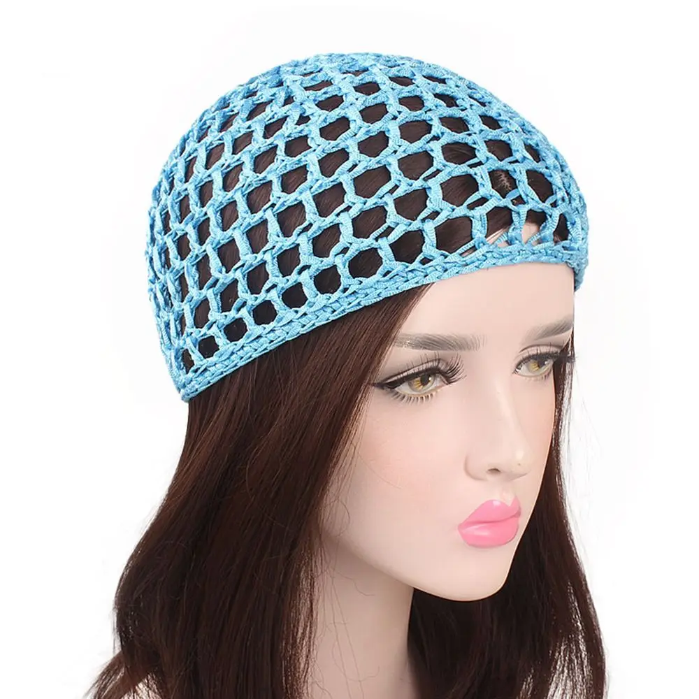 Solid Color Mesh Hair Net for Women Handmade Crochet Snood Hairnet Sleeping Night Cap Turbans Hair Accessories