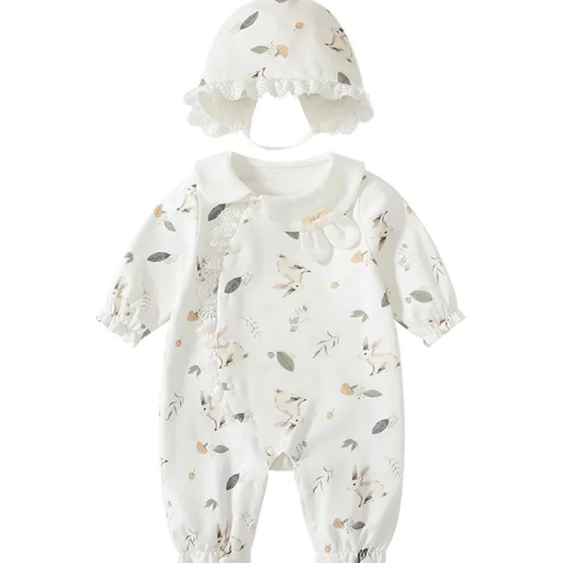 2025 New Spring Toddler Baby Girl Romper Long Sleeved Cotton Print Newborn Baby Girl Jumpsuit 0-24M Baby Girl Clothing