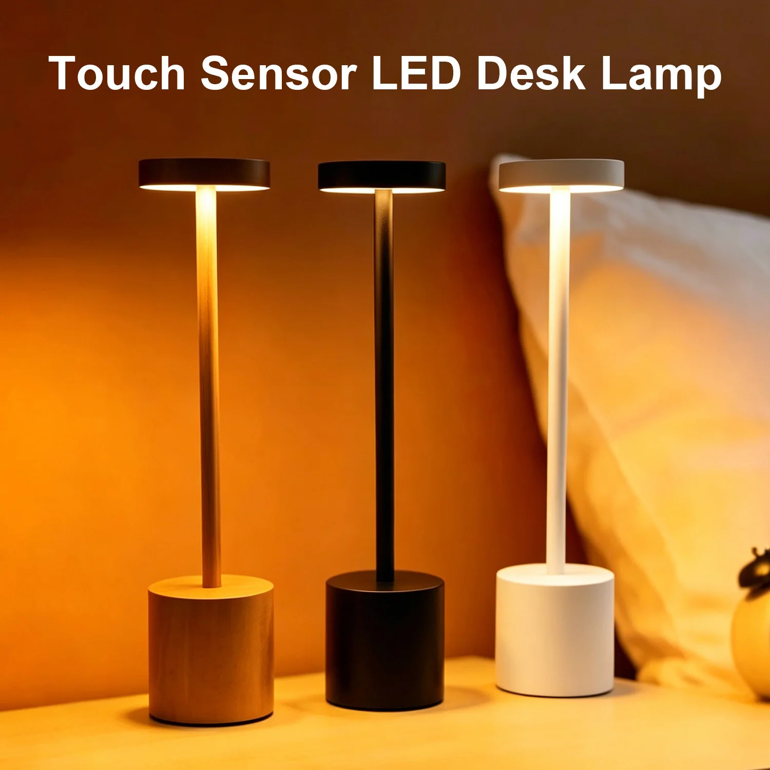 

LED Desk Lamp Touch Sensor Night Lights Wireless Rechargeable 3Colors Dimmable Ambient Table Lamp For Bedroom Hotel Bar Decor