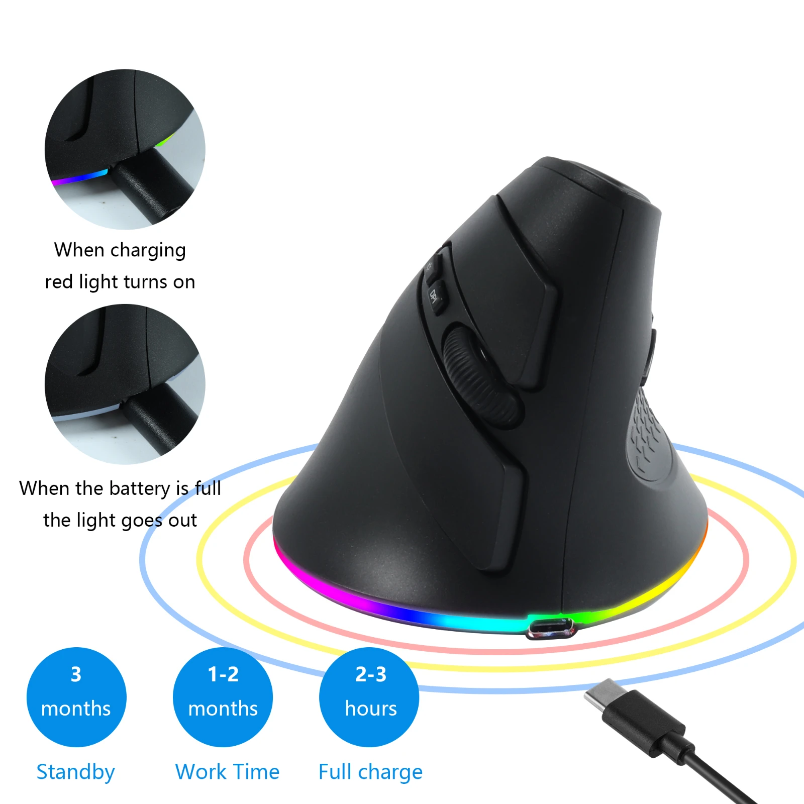 Ergonomic Vertical Mouse Rechargeable Wired/Wireless Mouse Mice 3200DPI RGB Macro Programmable Mause For Laptop Desktop PC Game