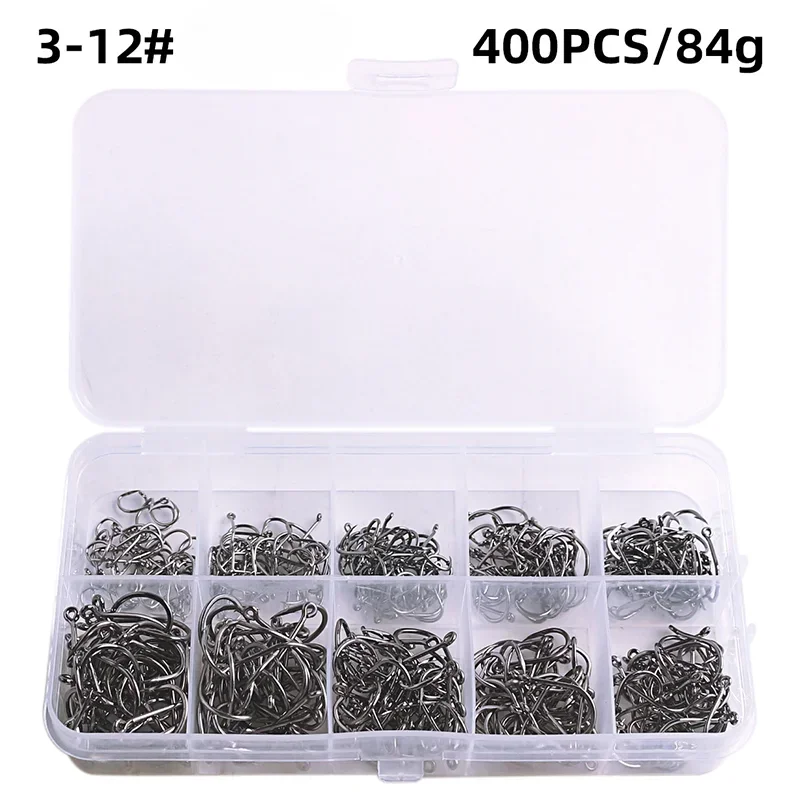 50–1600 Stück/Box Angelhaken, Kohlenstoffstahl, stark, scharf, silberfarben, Kreis-Angelhaken, 3 # -12 # Jig Stacheldraht Pesca Tragbares Ködergerät – Detail 10
