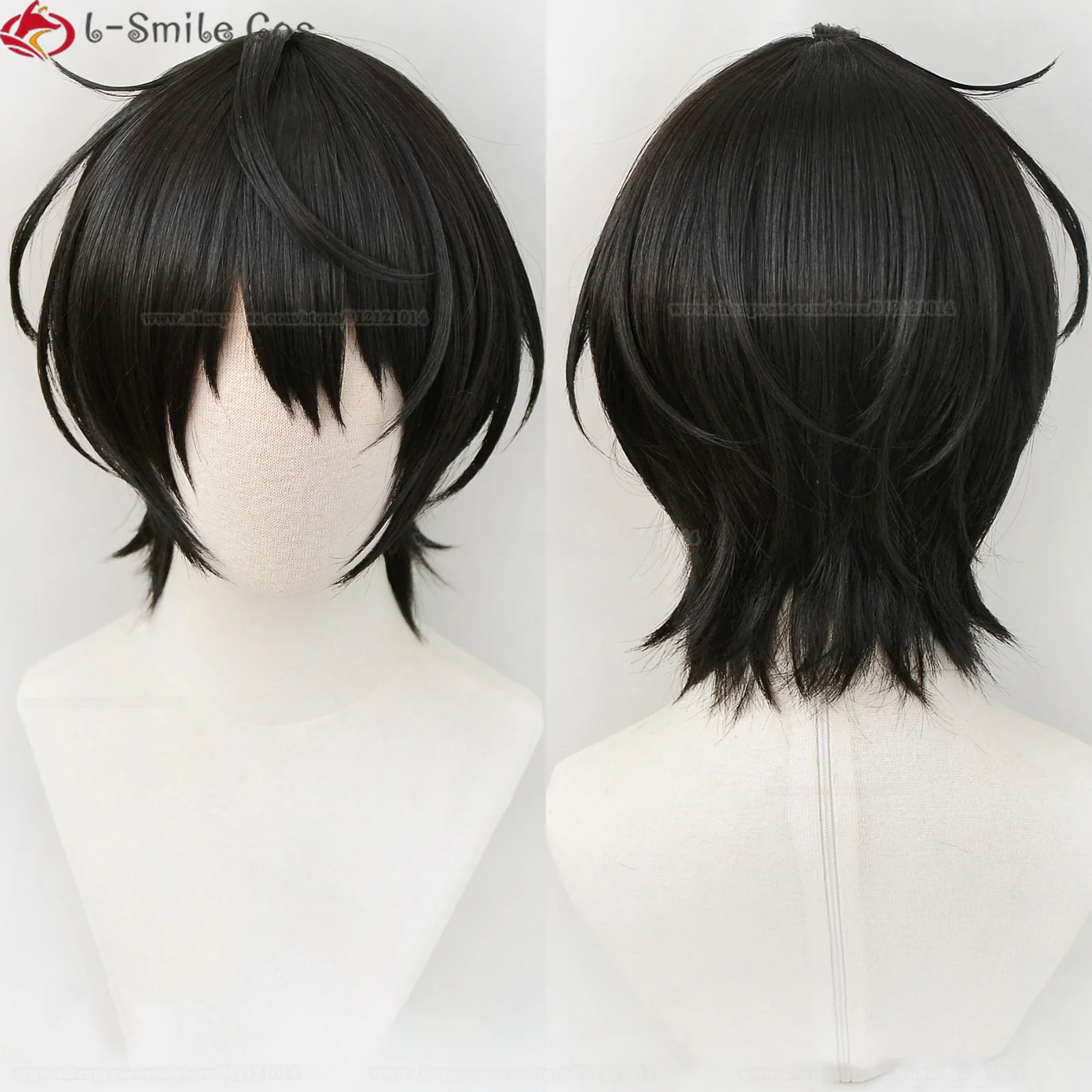 Game  Sakuma Ritsu Cosplay Wig ES Sakuma Ritsu Wig Short Black Heat Resistant Hair Sakuma Rei Party Wigs + Wig Cap