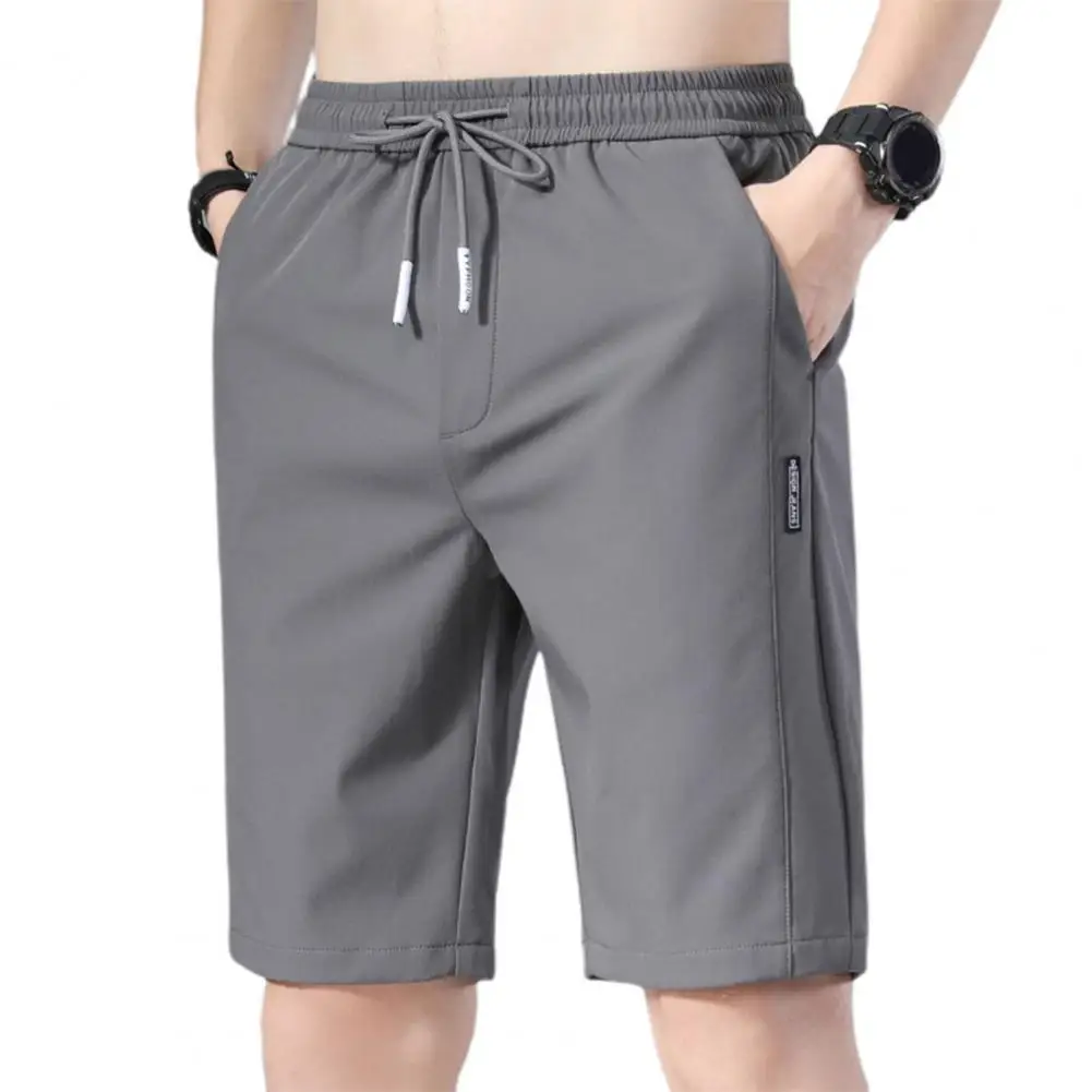 Plus Size Sports Shorts Men Solid Color Straight Pattern Jogging Pants Loose Elastic Waist Drawstring Casual Shorts Beach